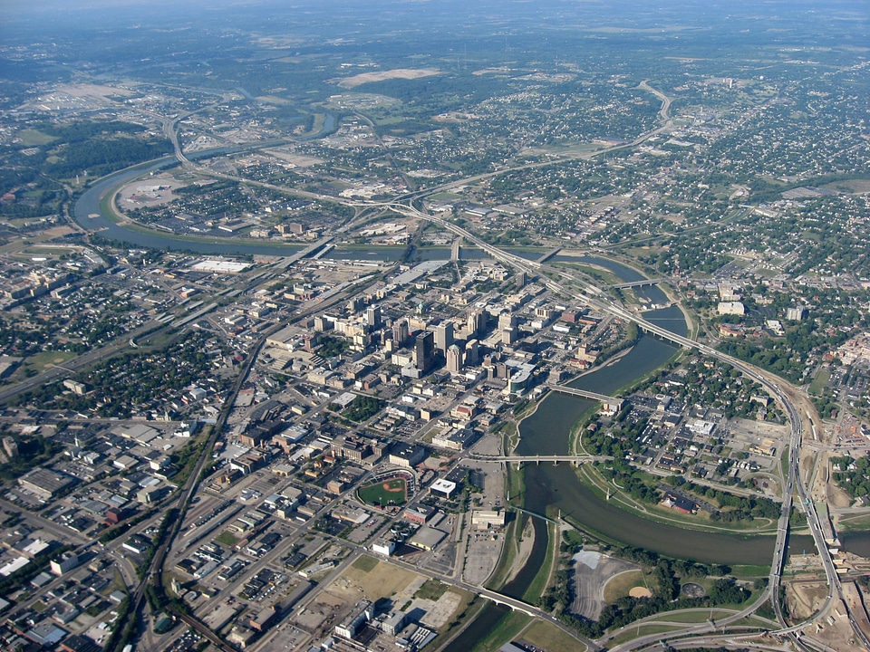 Aerial view of Downtown Dayton, Ohio