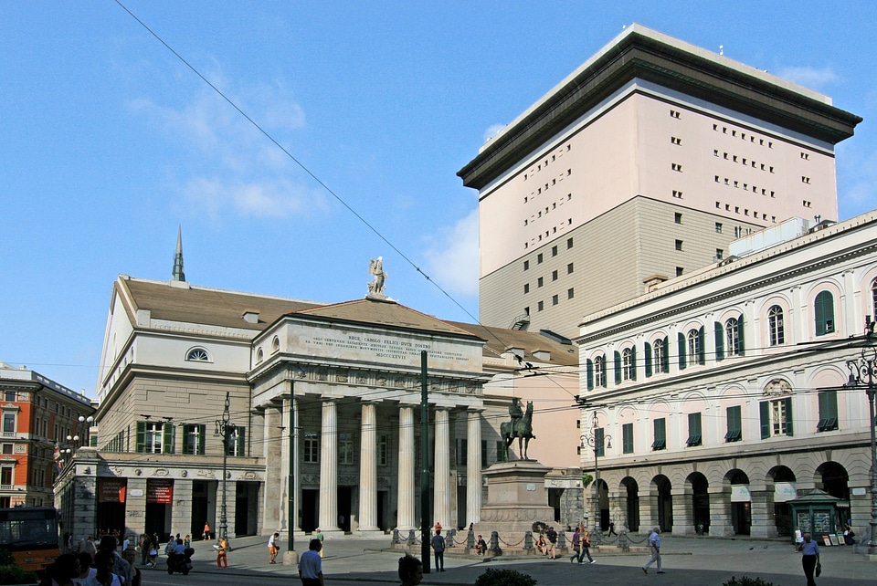 The neoclassical Teatro Carlo Felice in Genoa, Italy