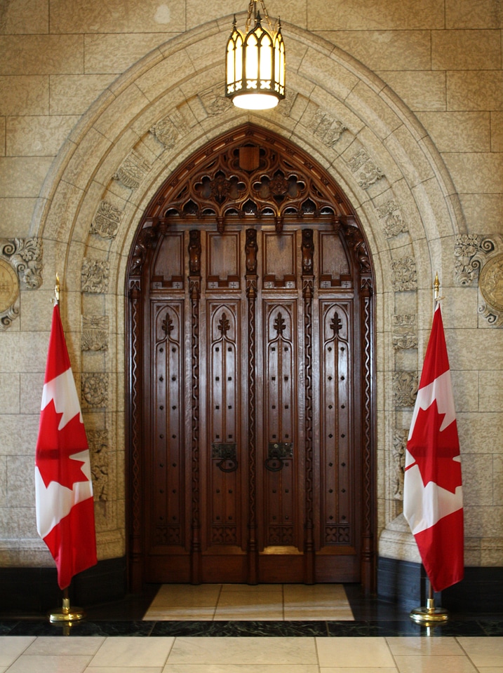 Main door to the House of Commons in Centre Block Ottawa, Ontario, Canada