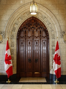 Main door to the House of Commons in Centre Block Ottawa, Ontario, Canada