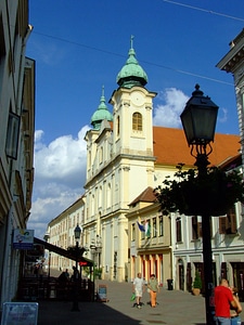 Király Street with buildings in Pecs, Hungary photo