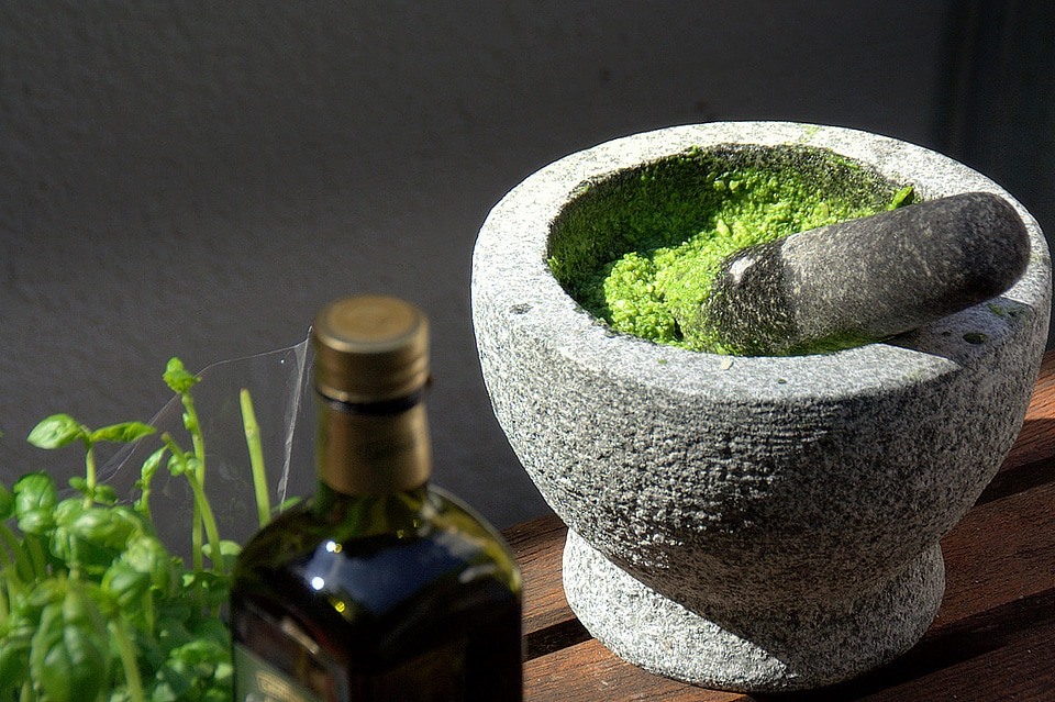 Pesto sauce, a popular Genoese dressing in Italy