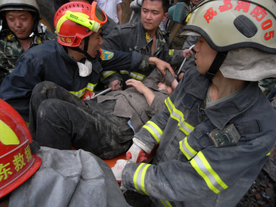 Rescue workers after the Sichuan Earthquake, China