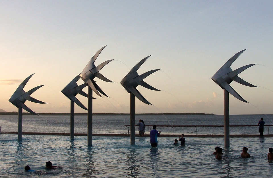 The Lagoon on Cairns Esplanade at sunset in Queensland, Australia