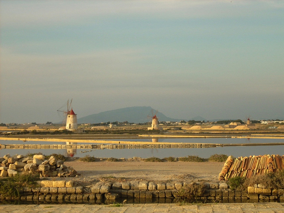 Salt evaporation ponds at Marsala, Italy