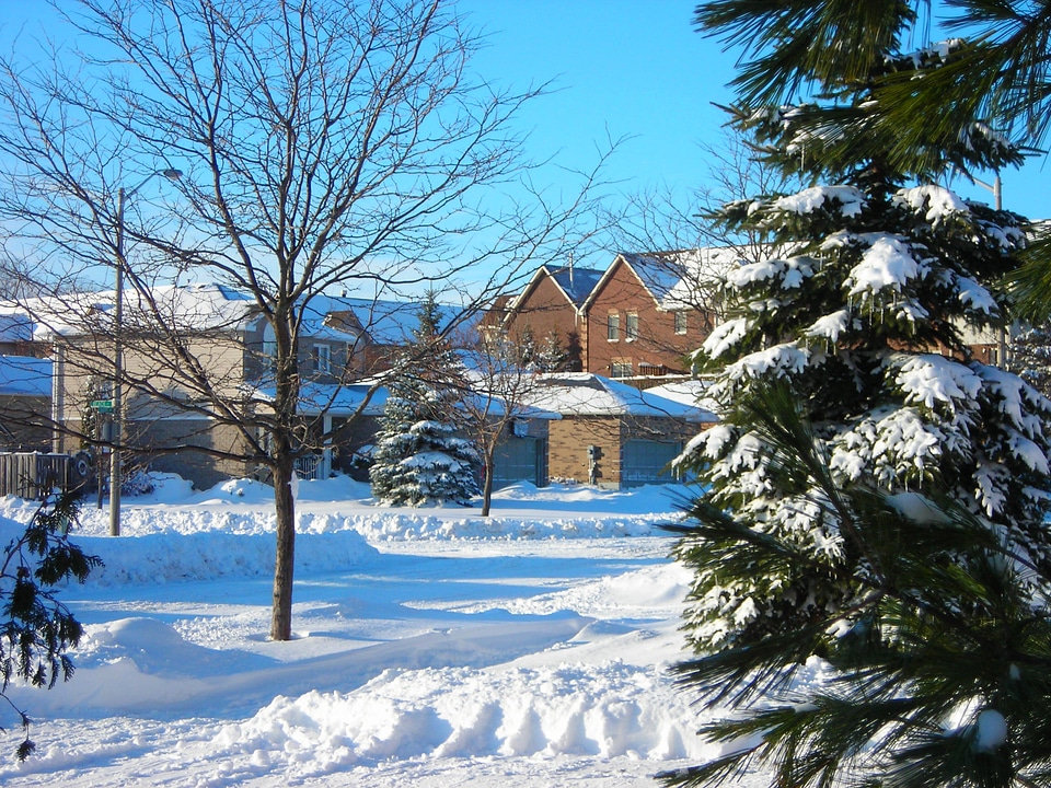 Residential condominiums and houses in Barrie after a snowfall in Barrie, Ontario, Canada