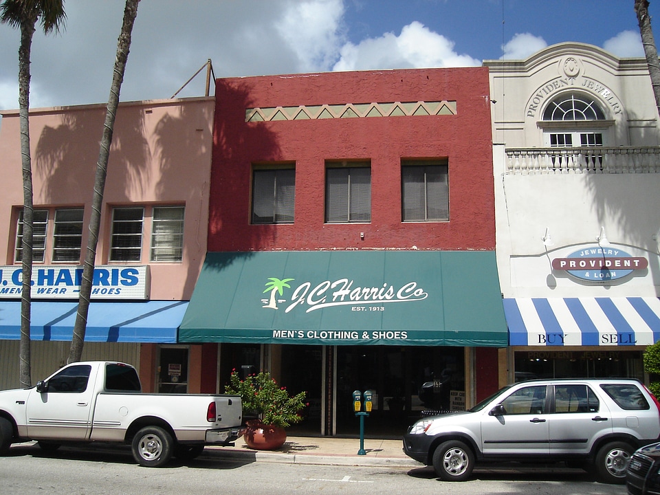 Downtown shops on Clematis Street in West Palm Beach, Florida
