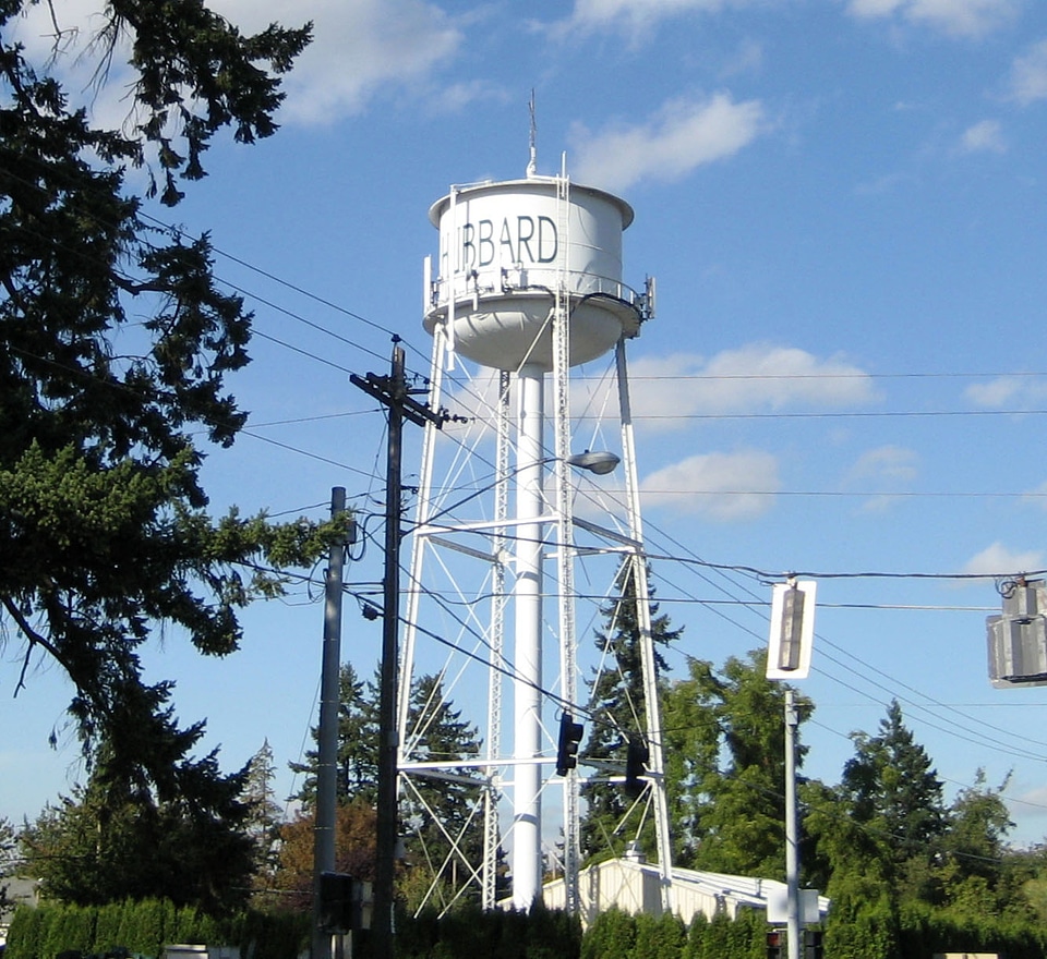 The watertower in Hubbard, Oregon