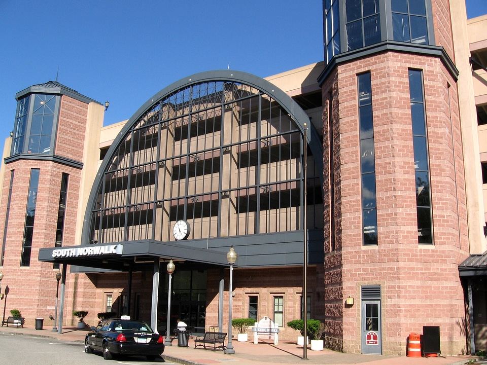 West entrance of the South Norwalk railroad station in Connecticut