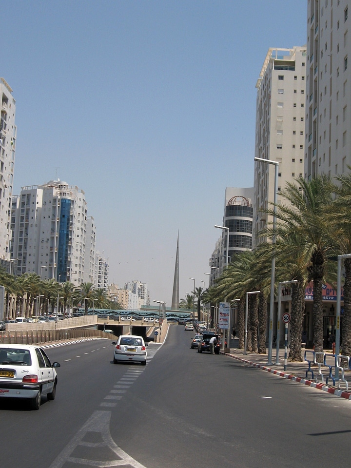 Menachem Begin Boulevard road and cars in Ashdod, Israel