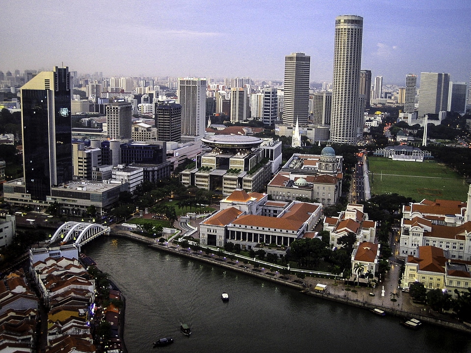 Singapore River and Cityscape with Skyscrapers photo