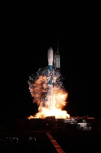 Rocket taking off from Cape Canaveral, Florida photo