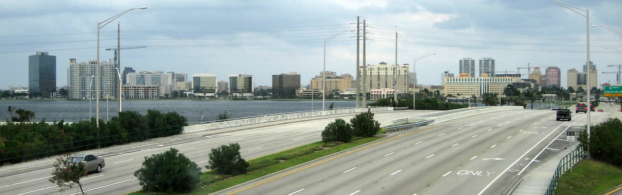 West Palm Beach skyline from Okeechobee Blvd in West Palm Beach, Florida
