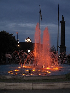 Colored Water Fountain at night in Montreal, Quebec, Canada