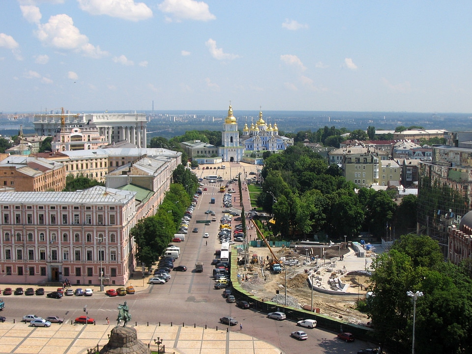 View from bell tower Cityscape in Kiev, Ukraine