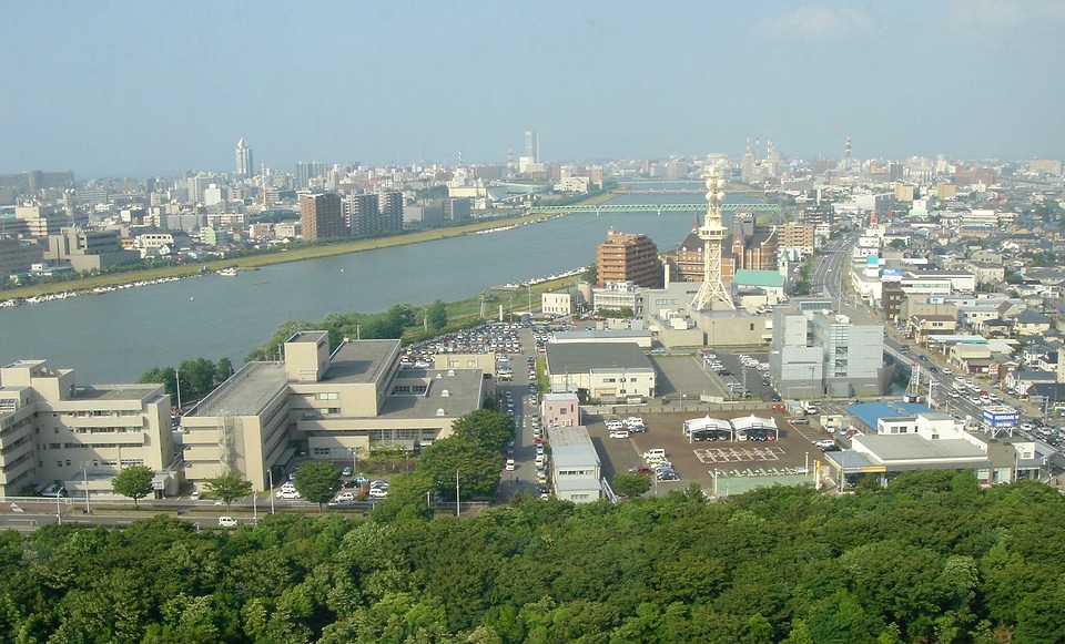 View of Niigata City and Shinano River in Japan