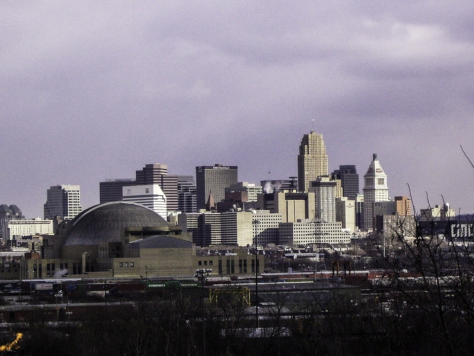 Cincinnati and Union Terminal and skyline in Ohio