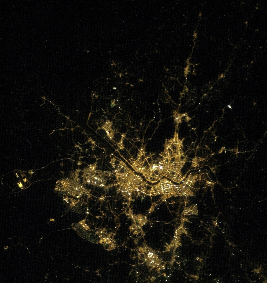 Night Time Satellite Image of Seoul, South Korea