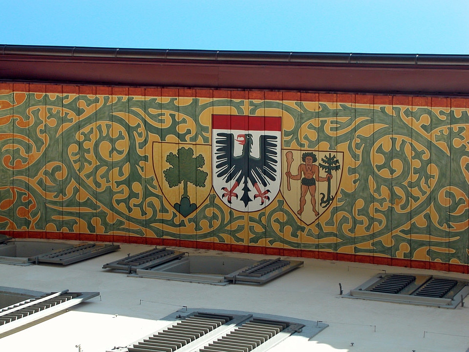 Painted Gable with symbol in Aarau, Switzerland