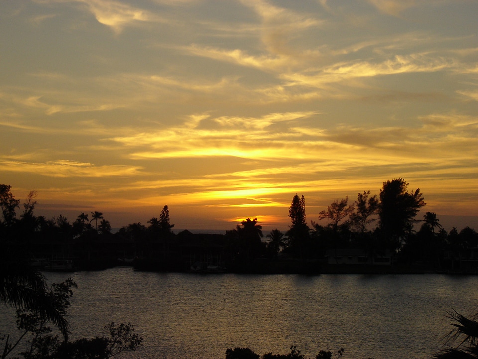 Sunset over the bay in Bonita Beach in Florida