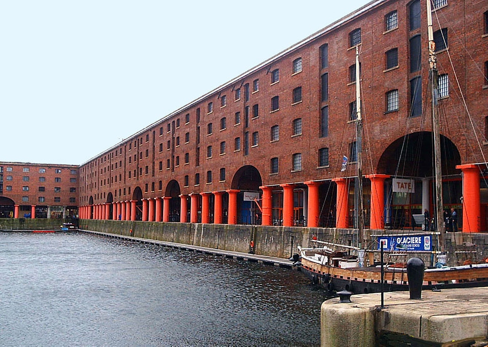 Albert Dock along the waterfront in Liverpool, England
