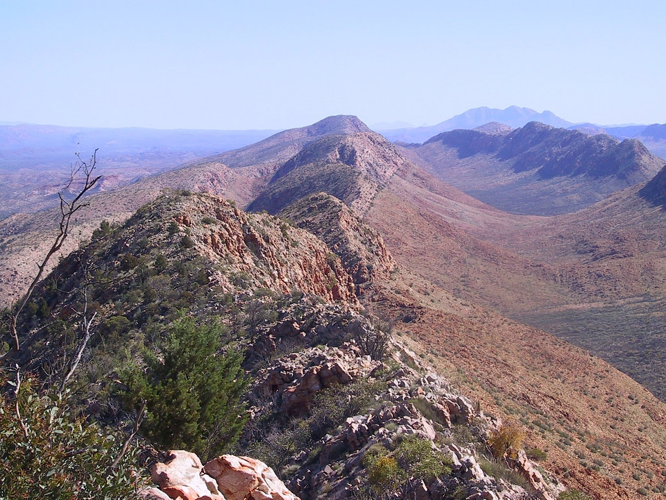 View along the West MacDonnell Ranges from the Larapinta Trail in Northern Territory, Australia