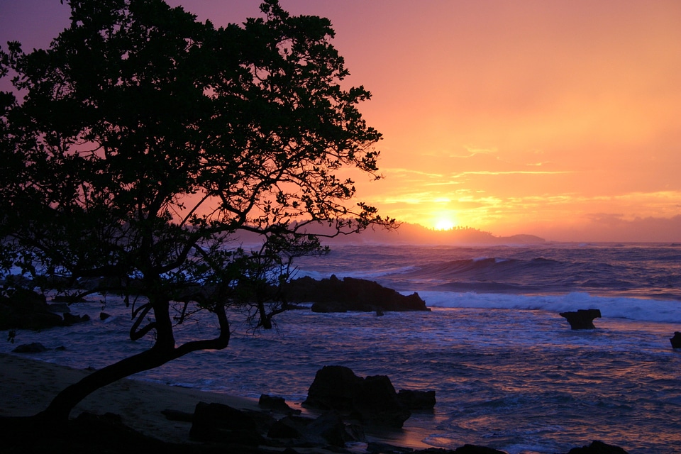 Sunset landscape with big waves in Puerto Rico photo
