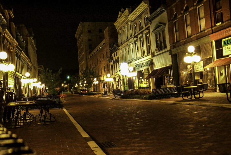 Downtown Frankfort at night in Kentucky