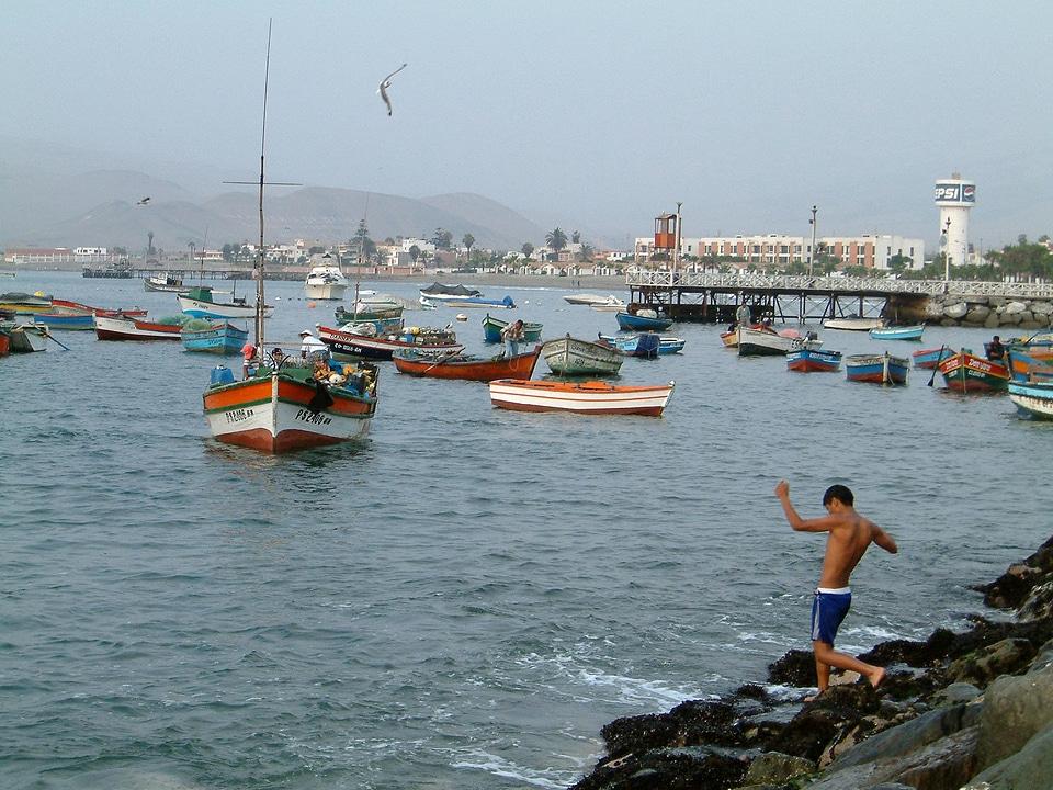 Ancon Harbor with Boats on the water in Peru