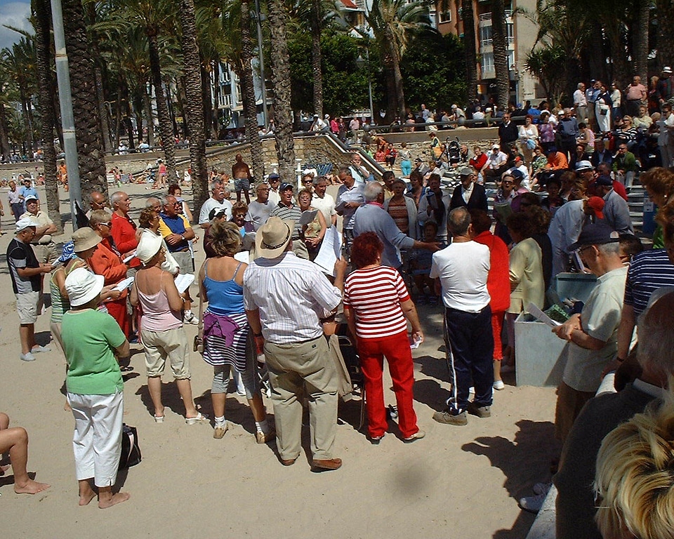 Late morning community singing in Benidorm, Spain
