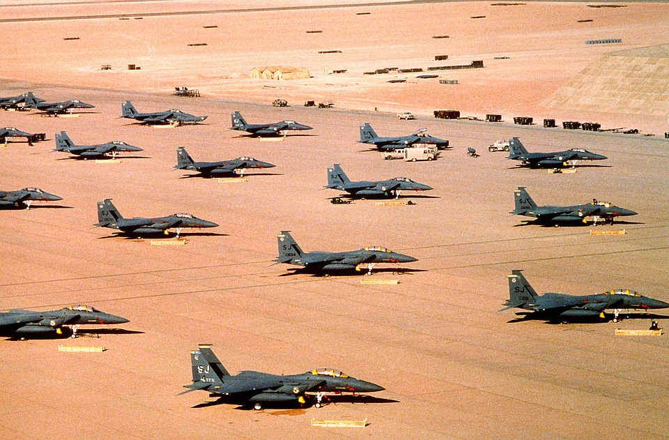 F-15Es parked during Operation Desert Shield in the Gulf War