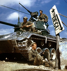 Crew of an M-24 tank along the Nakdong River front, August 1950 during Korean War photo