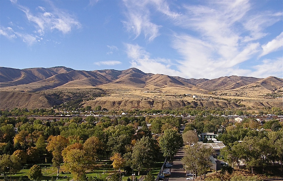 Landscape, sky, and town at Pocatello, Idaho
