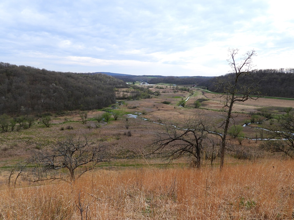 Looking down at the valley landscape