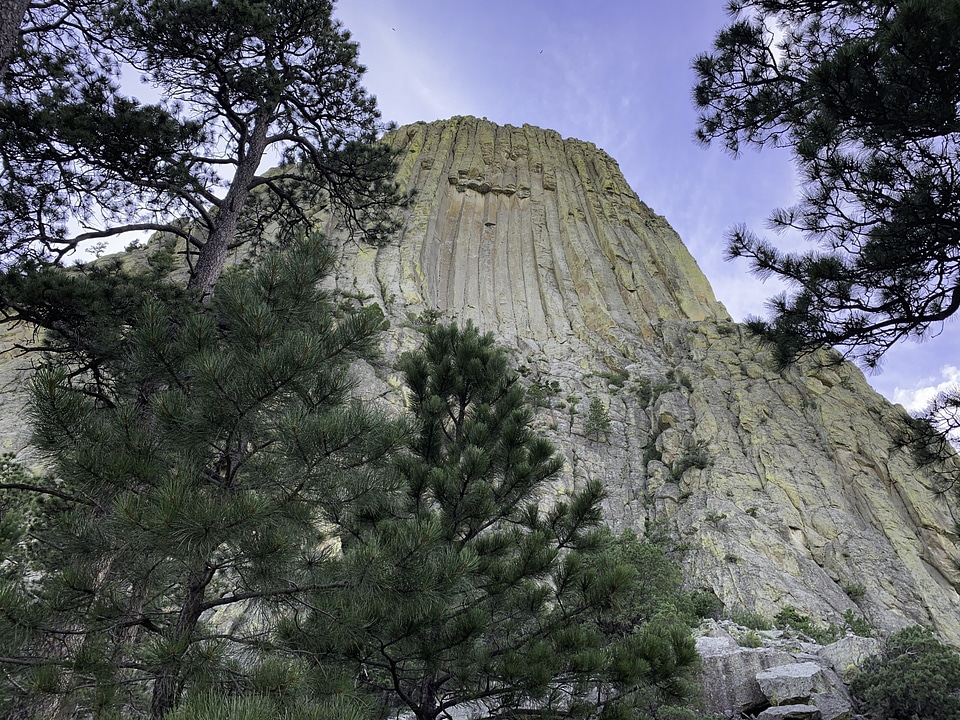 Looking straight up at Devil's Tower from the back