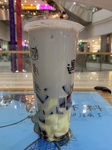 Deluxe Bubble Tea with Bubbles, Jelly, and Cream photo