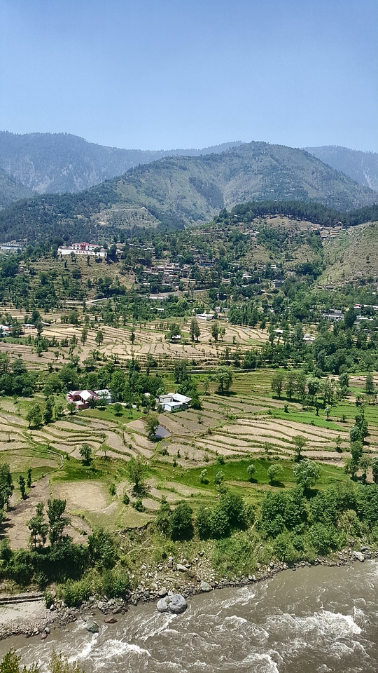 Steppes landscapes with farms and mountains