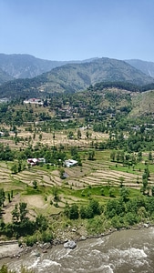 Steppes landscapes with farms and mountains