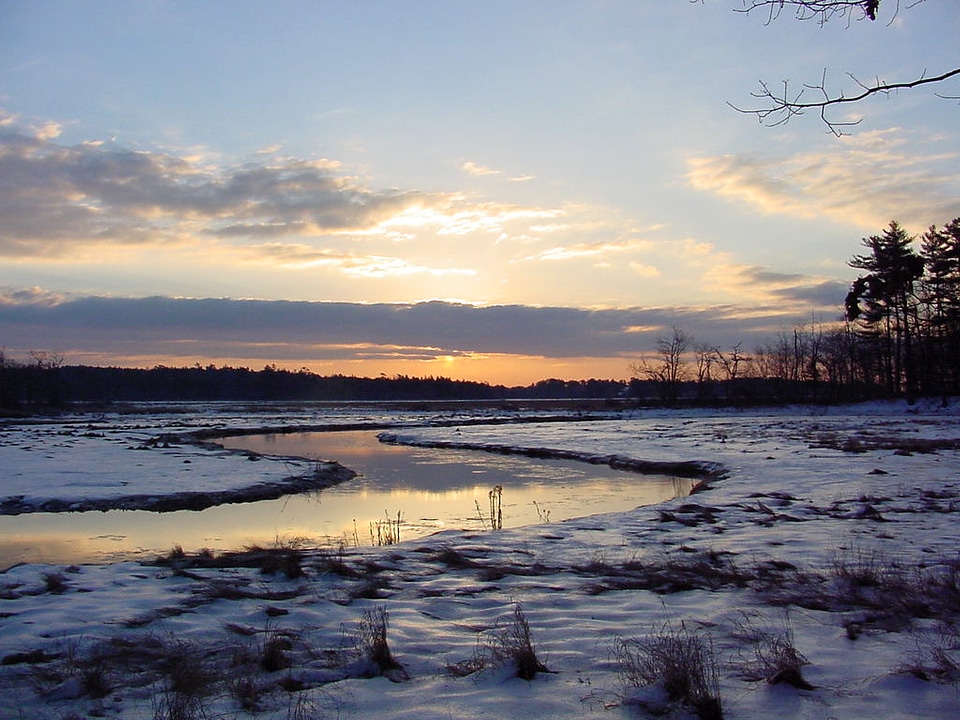 Sunrise above the winter and snow