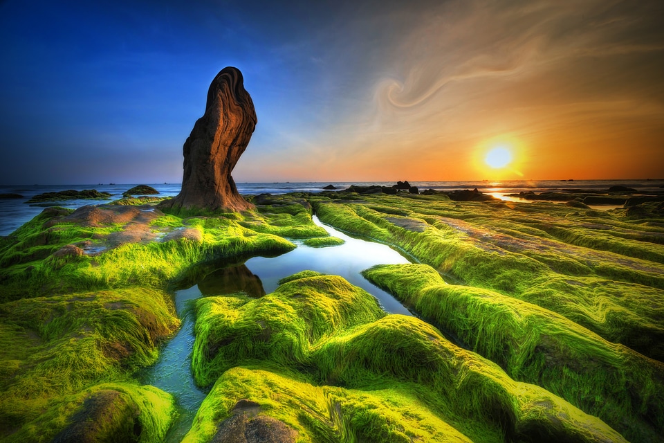 Landscape of the coast with setting sun