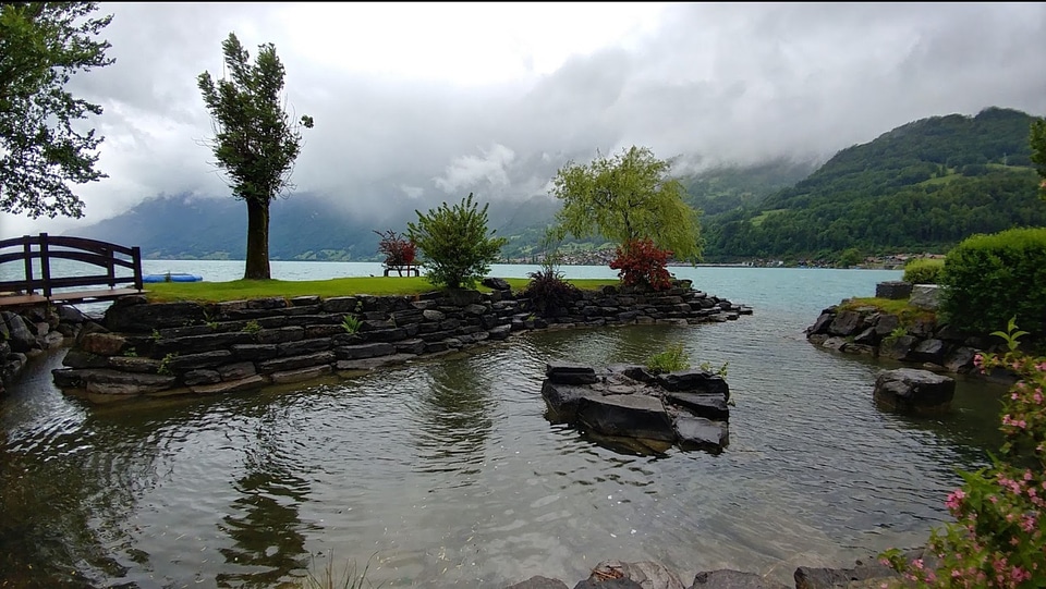 Clouds and Fog over the beautiful lake landscape photo