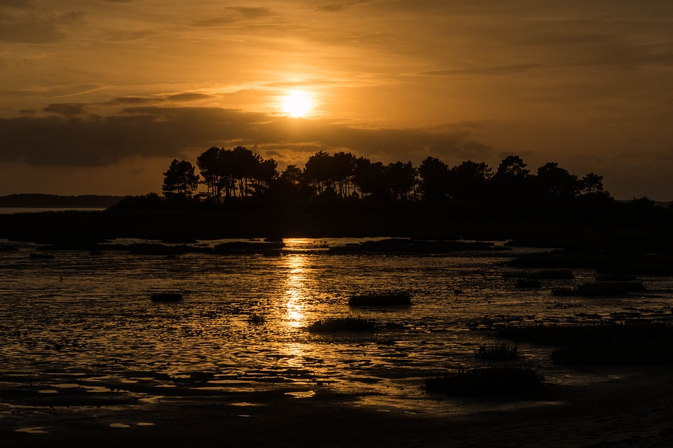 Sunset over the water