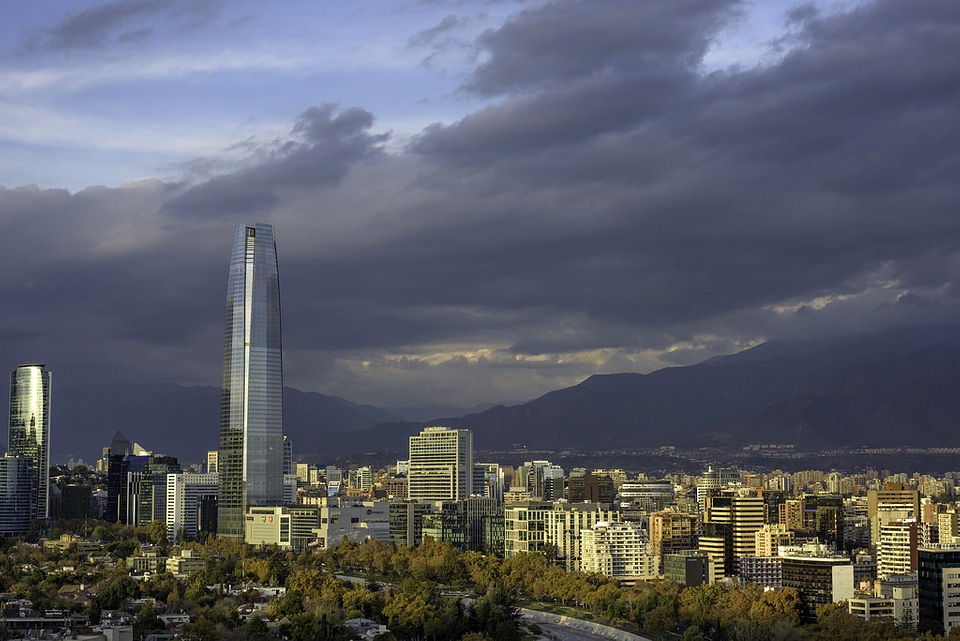 Santiago Skyline with clouds and skyscrapers