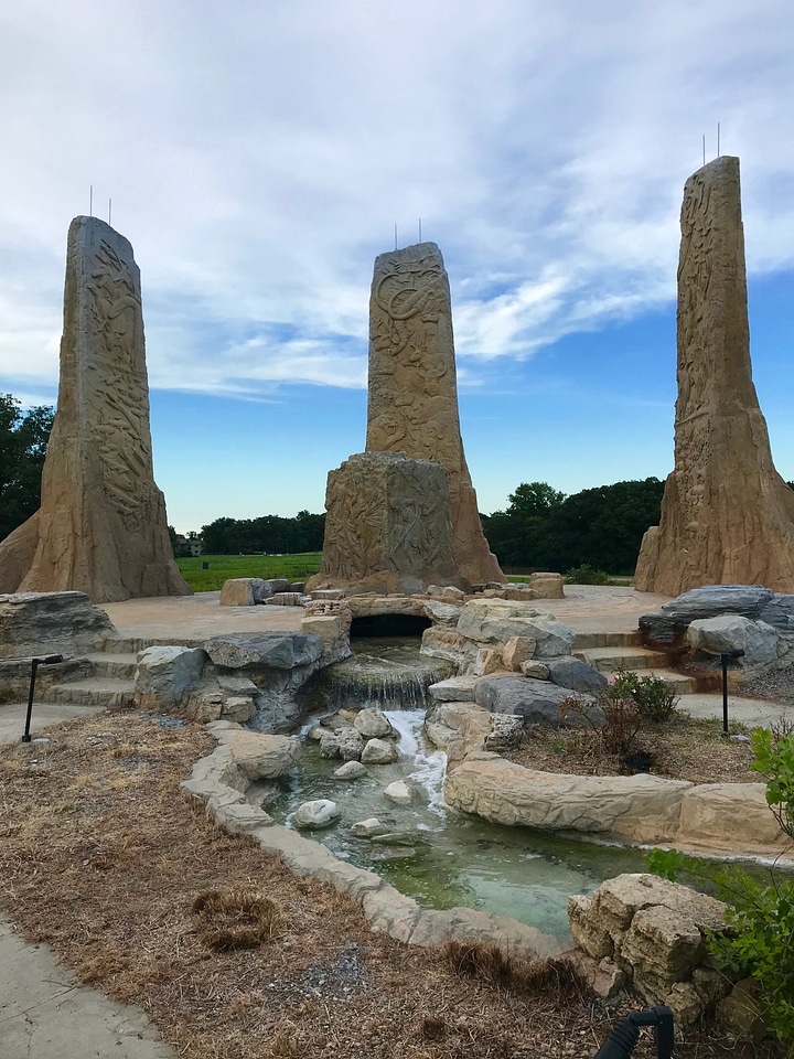 Monument with stream and water