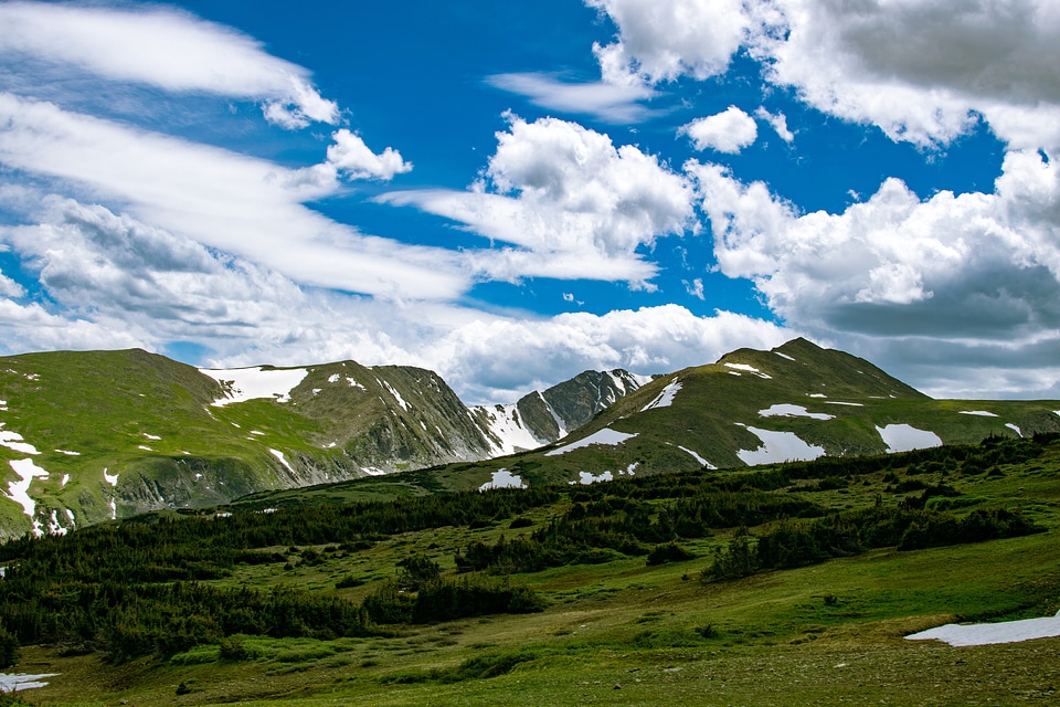 Clouds over the mountain landscape with blue sky
