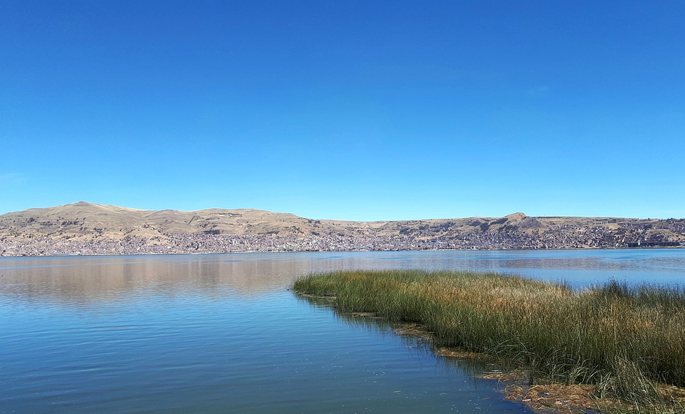 Lake Titicaca landscape with blue