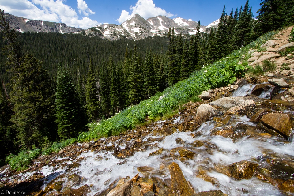 Stream rushing down Araphoe Pass