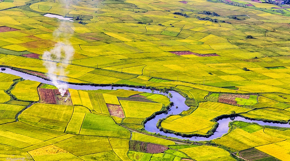 River flowing through farmland in Vietnam