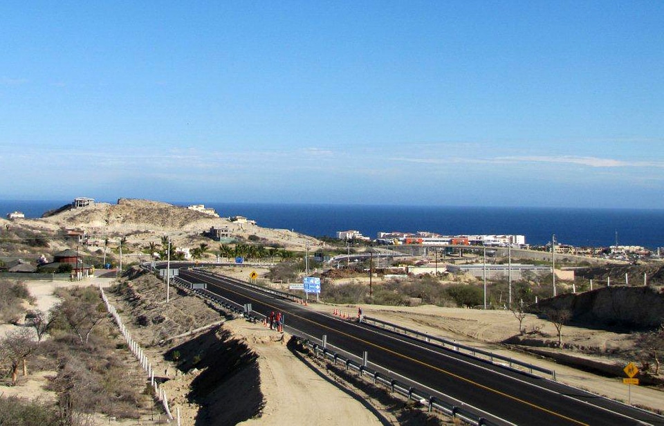 Road and town and ocean in Baja California