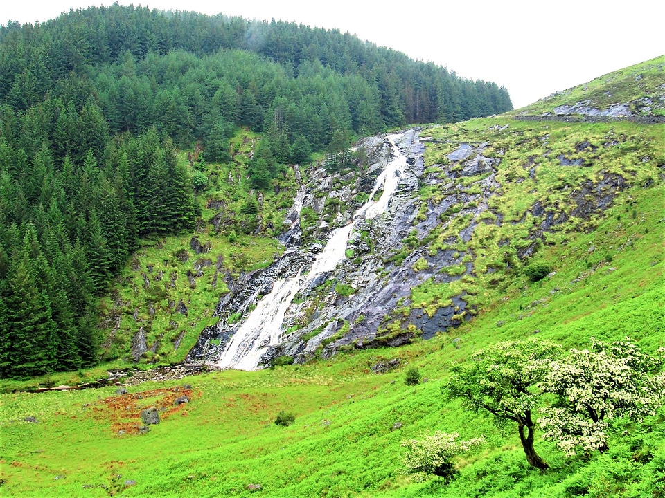 Waterfall on the hillside in Ireland
